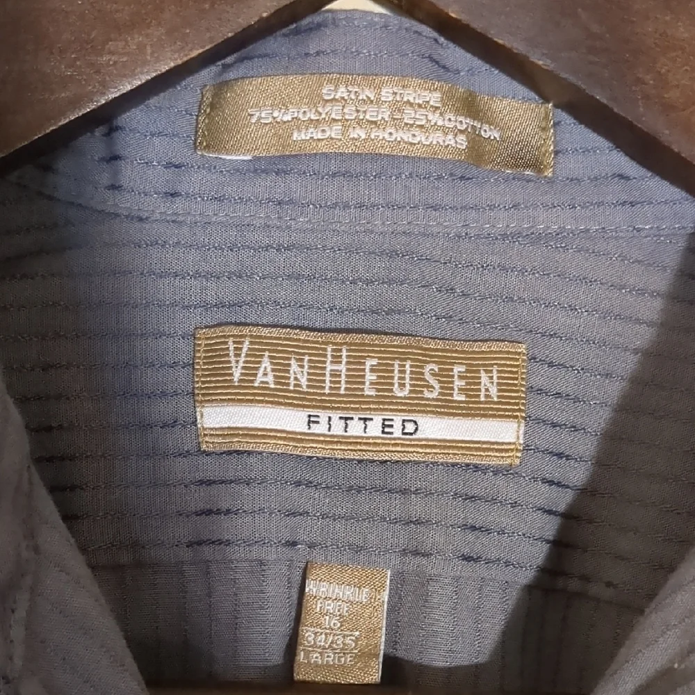 Van Heusen Charcoal Satin Stripe Dress Shirt - Picture 2 of 7